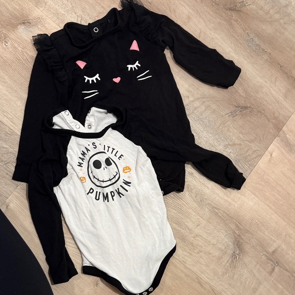 Disney Black and White Cat and Pumpkin Bodysuit Set